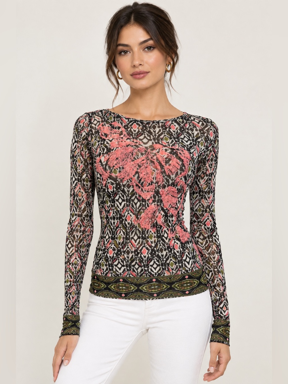 Fuzzi mesh long-sleeve top made in Italy M